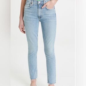 Agolde Merrel Distressed Raw Hem High Waist Straight Leg Jeans